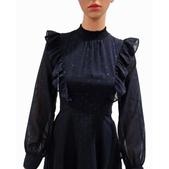 Express Blue A-Line Puff Sleeve Dress - Picture 2 of 9